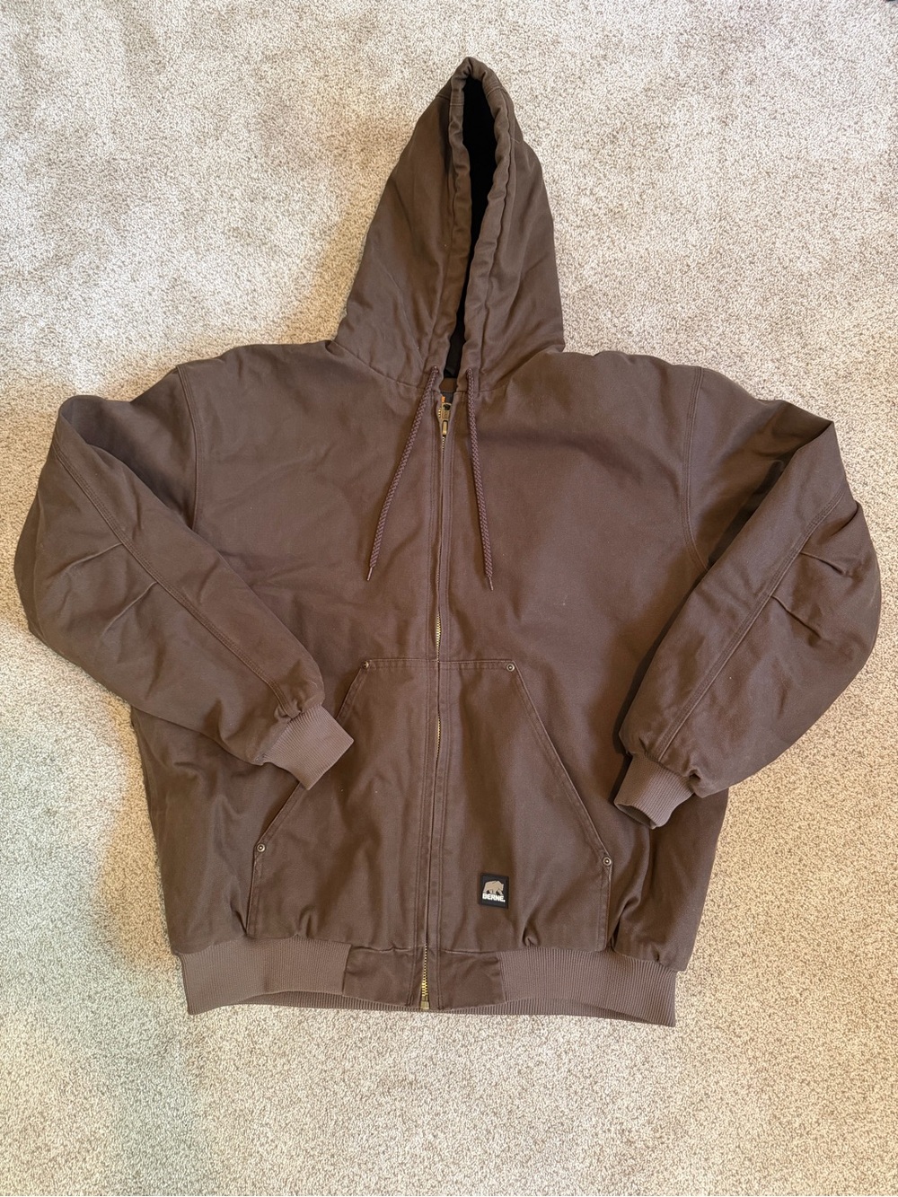 Berne Men's Brown Canvas Hooded Winter Heavyweight Chore Jacket, Utility Farm